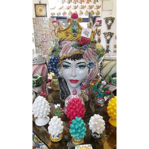 Giano Bifronte, Testa con due volti, ceramica Caltagirone - altezza circa 50 cm -  2