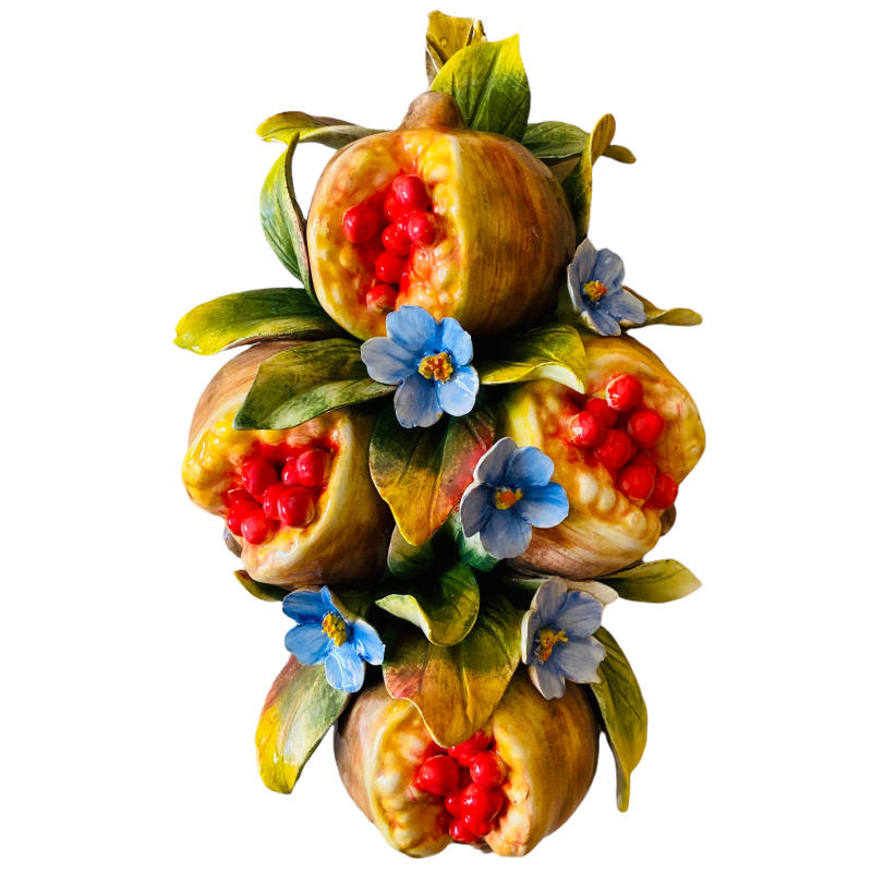 Bundle with large pomegranates and ceramic flowers made and decorated by hand - Measures 33x18 cm - 