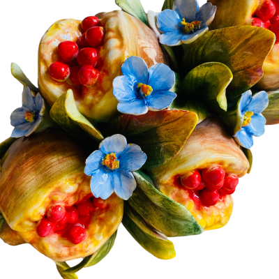 Charm med stora melograner och keramiska blommor handgjorda - Åtgärder cm 33x18 - 