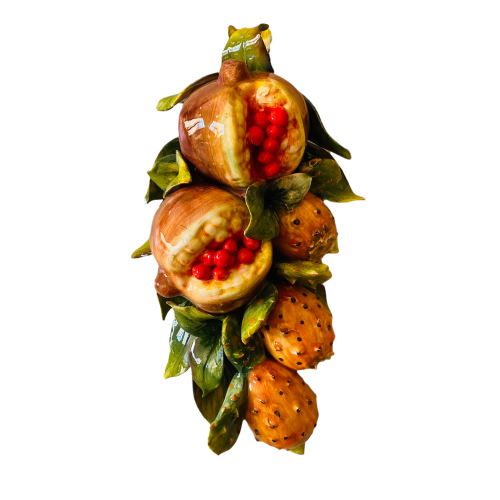 Bundle with prickly pear and pomegranates in ceramic made and decorated by hand - Measures 35x18 cm -  2