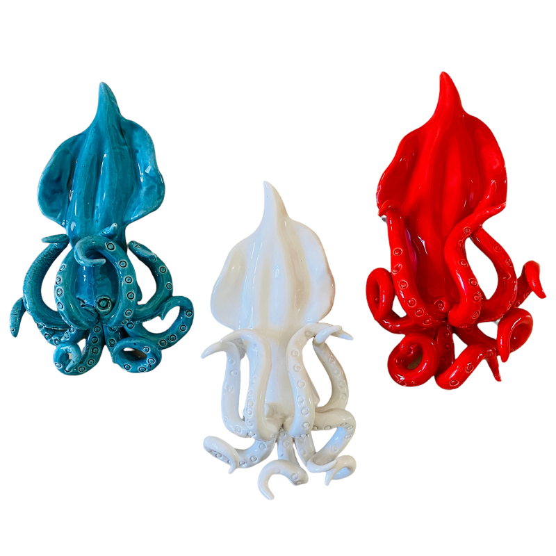 Squids in fine ceramic entirely handmade - Measures about 27x15 cm - 