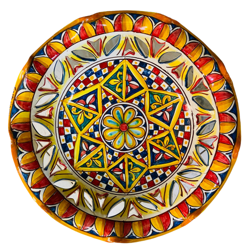 Alzata centrotavola fruttiera smerlato e traforato, ceramica Caltagirone, 3 opzioni misura (1Unità) decoro Carretto Sici 2