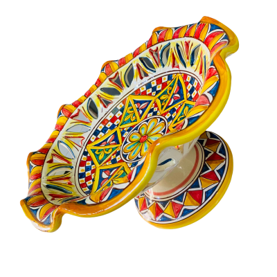 Gewellter und perforierter Obstschalen-Mittelstückständer, Caltagirone-Keramik, 3 Größenoptionen (1 Stück), sizilianisch