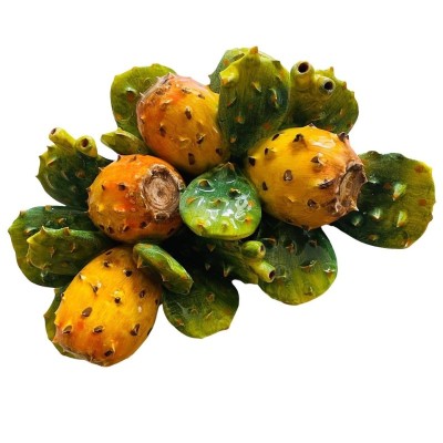 Bogen mit hellen und sizilianischen Kaktusfeigen, aus handverzierter Keramik – Maße ca. 25 x 20 x 10 cm - 