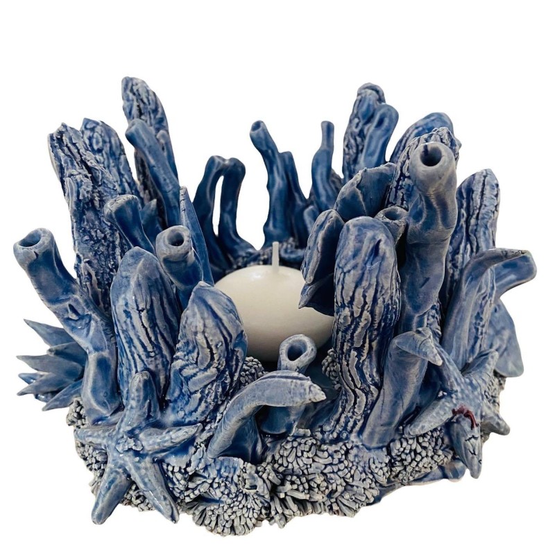Aquarium-Kerzenhalter mit Meeresszenen, H 13 x 15 cm ca. Feine Keramik, Avion - 