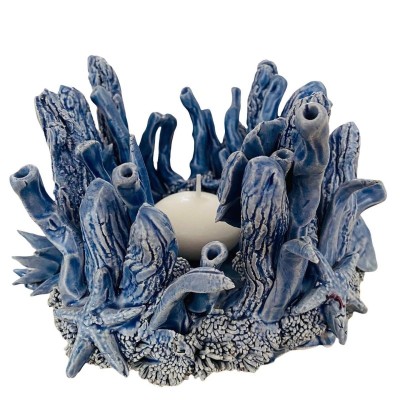 Aquarium-Kerzenhalter mit Meeresszenen, H 13 x 15 cm ca. Feine Keramik, Avion - 
