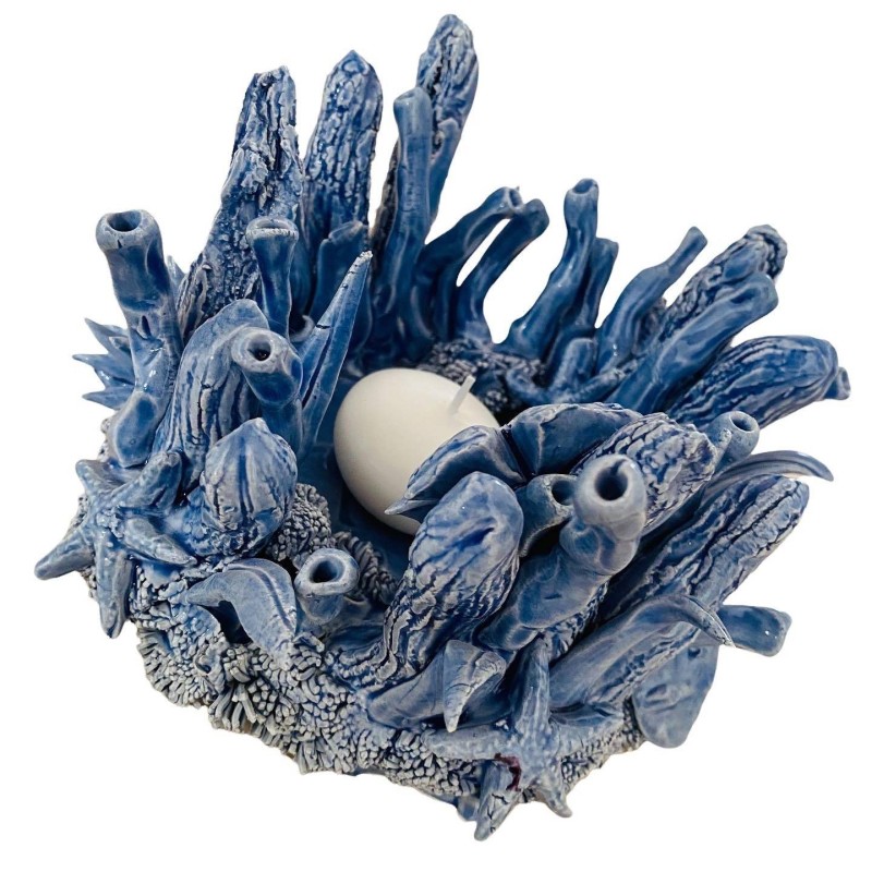 Aquarium-Kerzenhalter mit Meeresszenen, H 13 x 15 cm ca. Feine Keramik, Avion - 