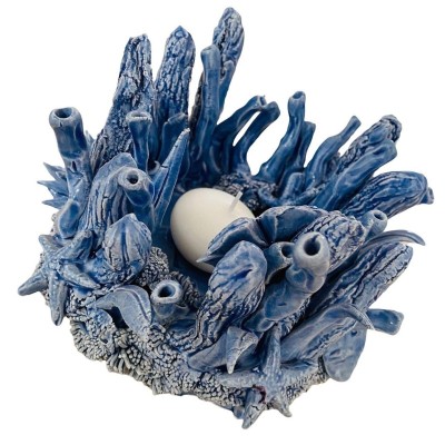 Aquarium-Kerzenhalter mit Meeresszenen, H 13 x 15 cm ca. Feine Keramik, Avion - 