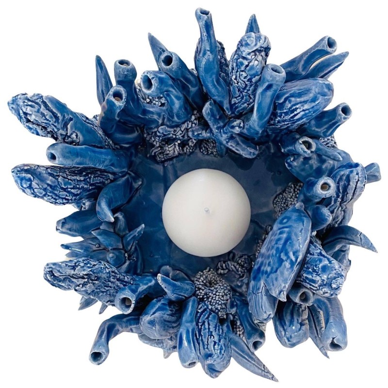 Aquarium-Kerzenhalter mit Meeresszenen, H 13 x 15 cm ca. Feine Keramik, Avion - 