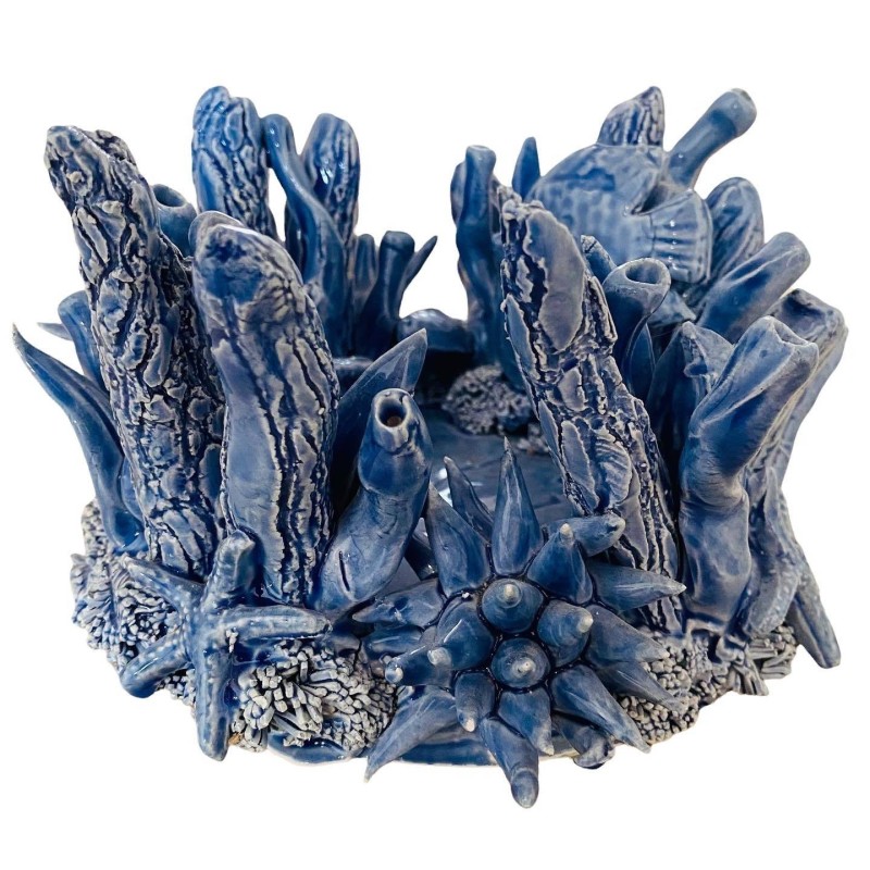 Aquarium-Kerzenhalter mit Meeresszenen, H 13 x 15 cm ca. Feine Keramik, Avion - 