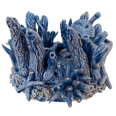 Aquarium-Kerzenhalter mit Meeresszenen, H 13 x 15 cm ca. Feine Keramik, Avion - 