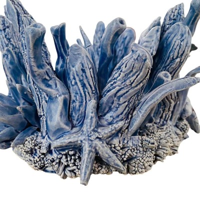 Aquarium-Kerzenhalter mit Meeresszenen, H 13 x 15 cm ca. Feine Keramik, Avion - 