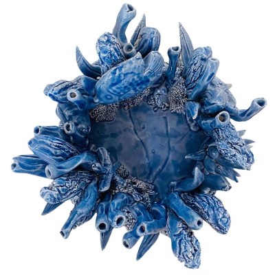 Aquarium-Kerzenhalter mit Meeresszenen, H 13 x 15 cm ca. Feine Keramik, Avion - 