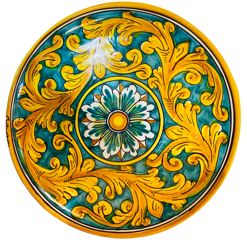 Ornamental plate in hand painted Caltagirone ceramic - various decorations available, diameter 30 cm - 