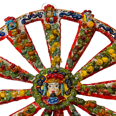 Handgefertigtes sizilianisches Wagenrad aus Keramik, Paladine, Zitronen und Kaktusfeigen – Durchmesser 28 cm - 