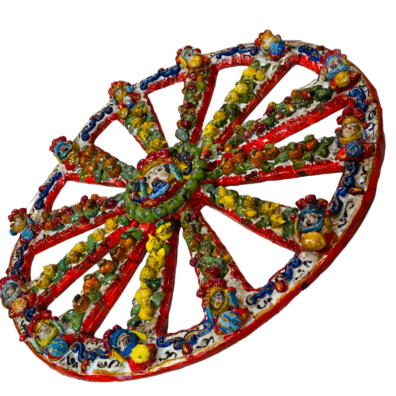 Sycylijski felieton ceramiczny wykonany przez dłonie, kopce, cytryny i ficodindia – średnicy 30 cm - 
