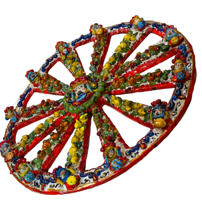 Handgefertigtes sizilianisches Wagenrad aus Keramik, Paladine, Zitronen und Kaktusfeigen – Durchmesser 28 cm - 
