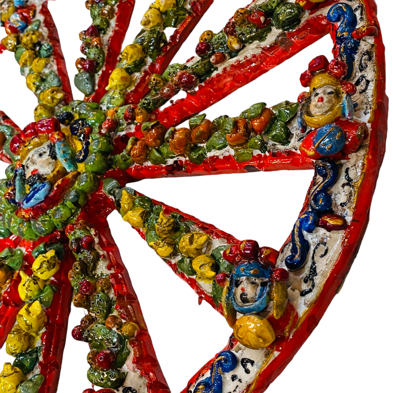 Sycylijski felieton ceramiczny wykonany przez dłonie, kopce, cytryny i ficodindia – średnicy 30 cm - 