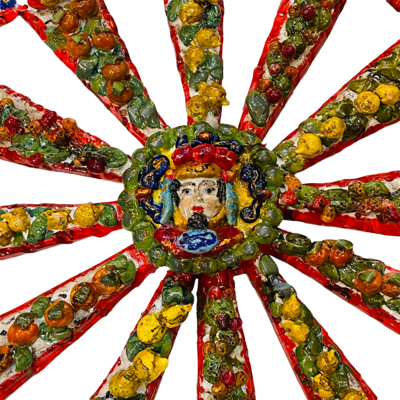 Siciliansk keramisk karthjul tillverkat för hand, skovlar, citroner och fikodindi - diameter 30 cm - 