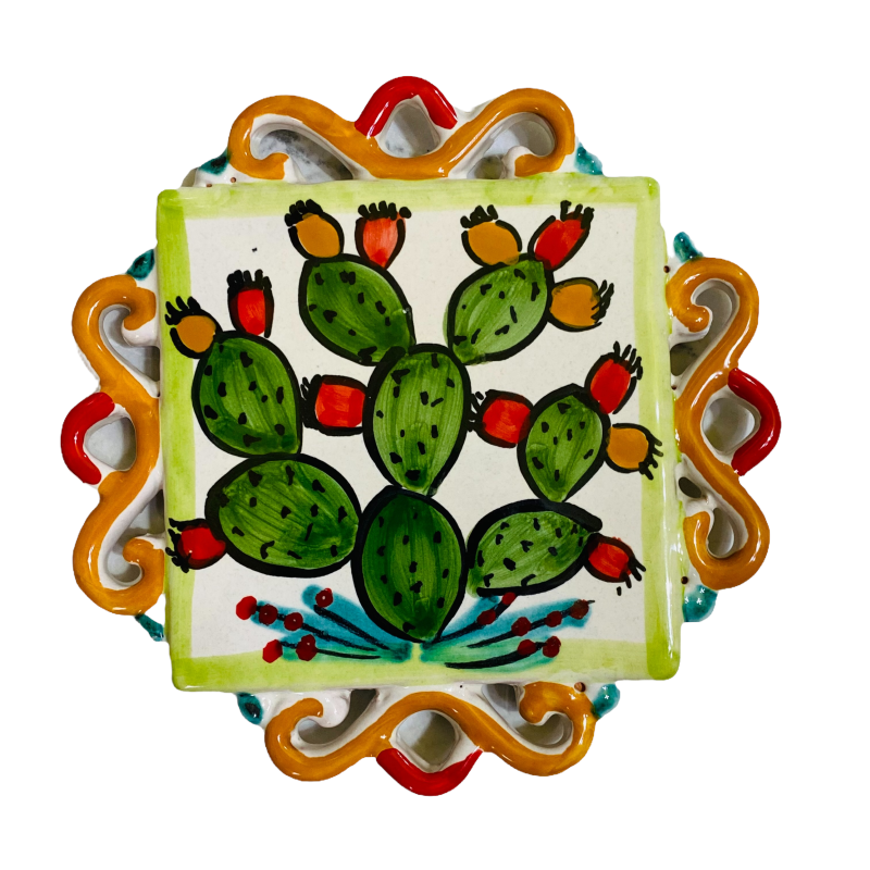 Repose-pot perforé en céramique de Caltagirone 14x14 cm décoré à la main - 
