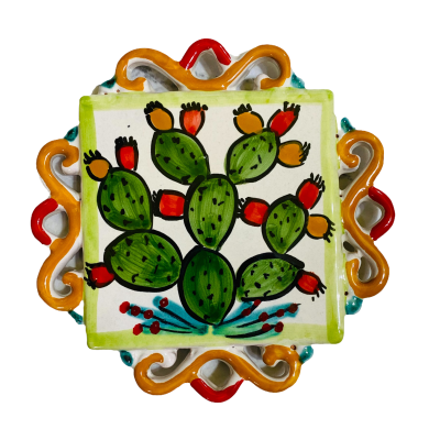 Perforierter Topfständer aus Caltagirone-Keramik, 14 x 14 cm, von Hand dekoriert - 