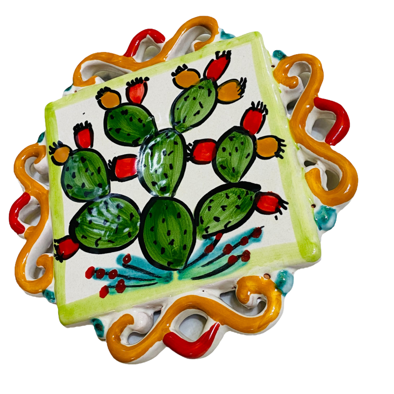 Repose-pot perforé en céramique de Caltagirone 14x14 cm décoré à la main - 