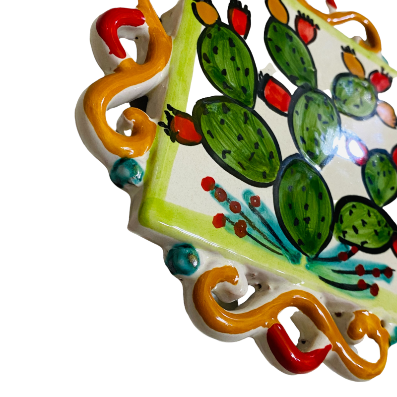 Perforierter Topfständer aus Caltagirone-Keramik, 14 x 14 cm, von Hand dekoriert - 