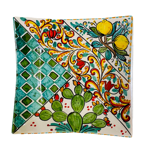 Vide-poche en céramique Caltagirone, 28 x 28 cm, réalisé et décoré à la main - 