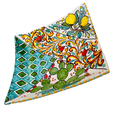 Svuota tasche  in Ceramica di Caltagirone cm 28 x 28 realizzato e decorato a mano - 