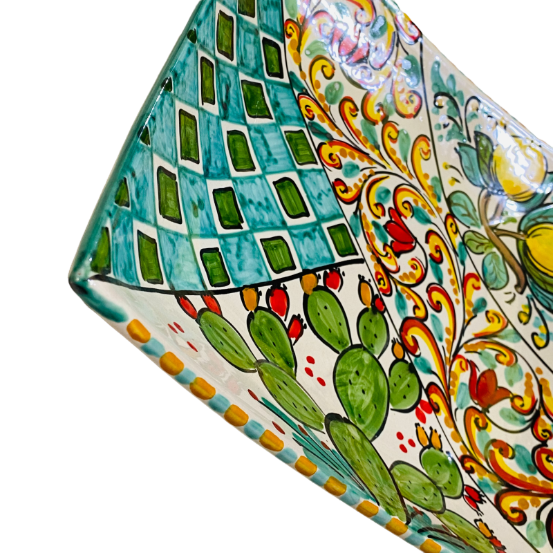 Bandeja de bolsillo en cerámica Caltagirone 28 x 28 cm hecha y decorada a mano - 