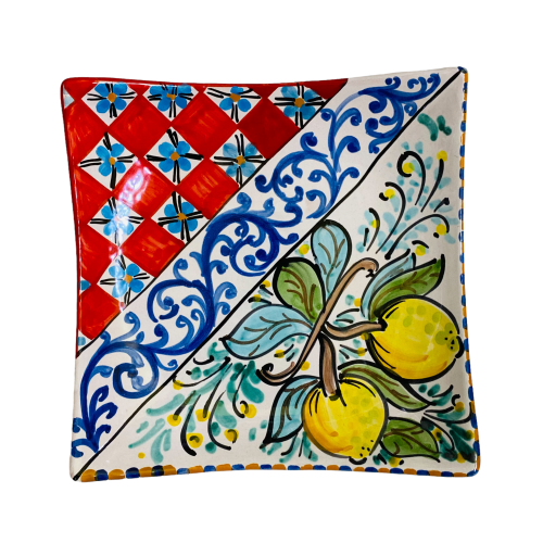 Vide-poche en céramique Caltagirone 20 x 20 cm réalisé et décoré à la main - 