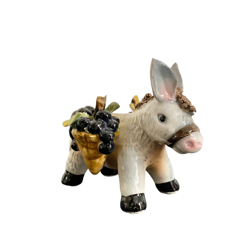 U sciccariaddu Handgefertigter Esel aus Keramik mit Früchten – 12 x 10 cm großes Modell - 