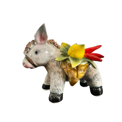 U sciccariaddu Asinello con frutta in ceramica fatto a mano - cm 12x10 modello grande - 
