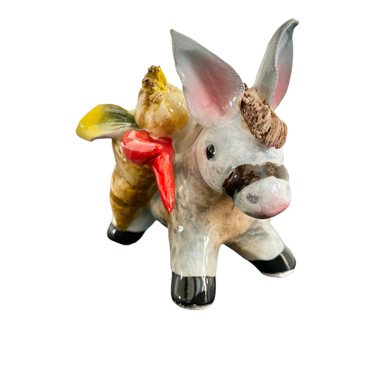Handmade ceramic donkey with fruit 9x8 cm small model - 