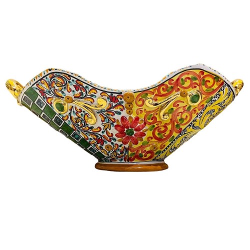 SERIE LUXURY GOLD Centrotavola Caltagirone L 55 x h 30 cm ca. decoro carretto siciliano e smalto Oro Zecchino 24k - 