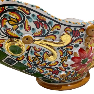 SERIE LUXURY GOLD Centrotavola Caltagirone L 55 x h 30 cm ca. decoro carretto siciliano e smalto Oro Zecchino 24k - 