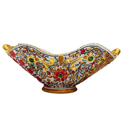 SÉRIE LUXE OR Centre de table Caltagirone L 55 x h 30 cm environ. Décoration de charrette sicilienne et émail or pur 24 