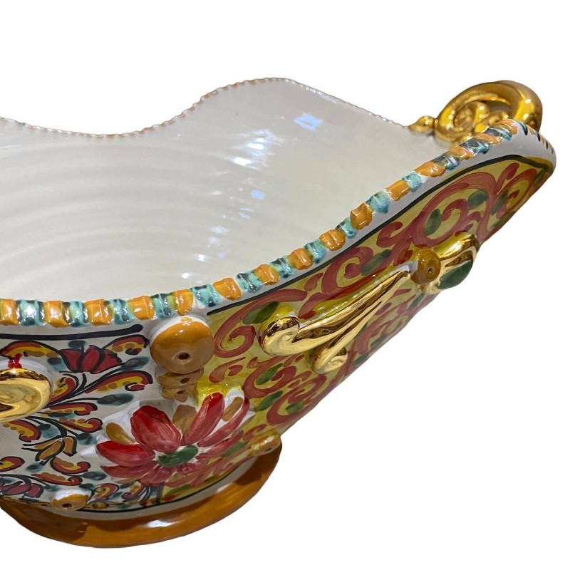 SÉRIE LUXE OR Centre de table Caltagirone L 55 x h 30 cm environ. Décoration de charrette sicilienne et émail or pur 24 
