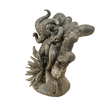 Composição marinha com coral, ouriço-do-mar e polvo h 15 x 9 x 14 cm aprox. (1 peça) - 