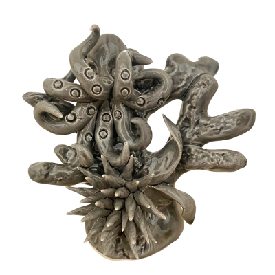 Marine composition with coral, sea urchin, octopus, h 15 x 9 x 14 cm approx. (1pc) - 