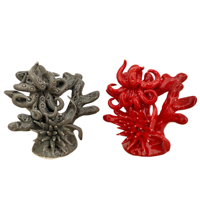 Mariene compositie met koraal, zee-egel en octopus h 15 x 9 x 14 cm ca. (1 stuk) - 
