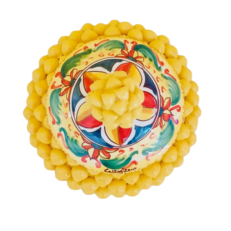 Sicilian pine cone biscuit jar or jewelry box, Caltagirone ceramic Ø 18 cm approx. (1pc) Various MD1 decorations - 
