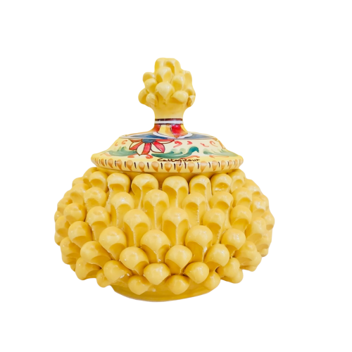 Siciliansk kotteburk eller smyckeskrin, Caltagirone keramik Ø ca 18 cm. (1st) Olika dekorationer MD1 -  2