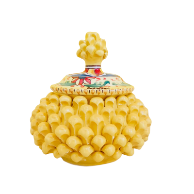 Sicilian pine cone biscuit jar or jewelry box, Caltagirone ceramic Ø 18 cm approx. (1pc) Various MD1 decorations - 