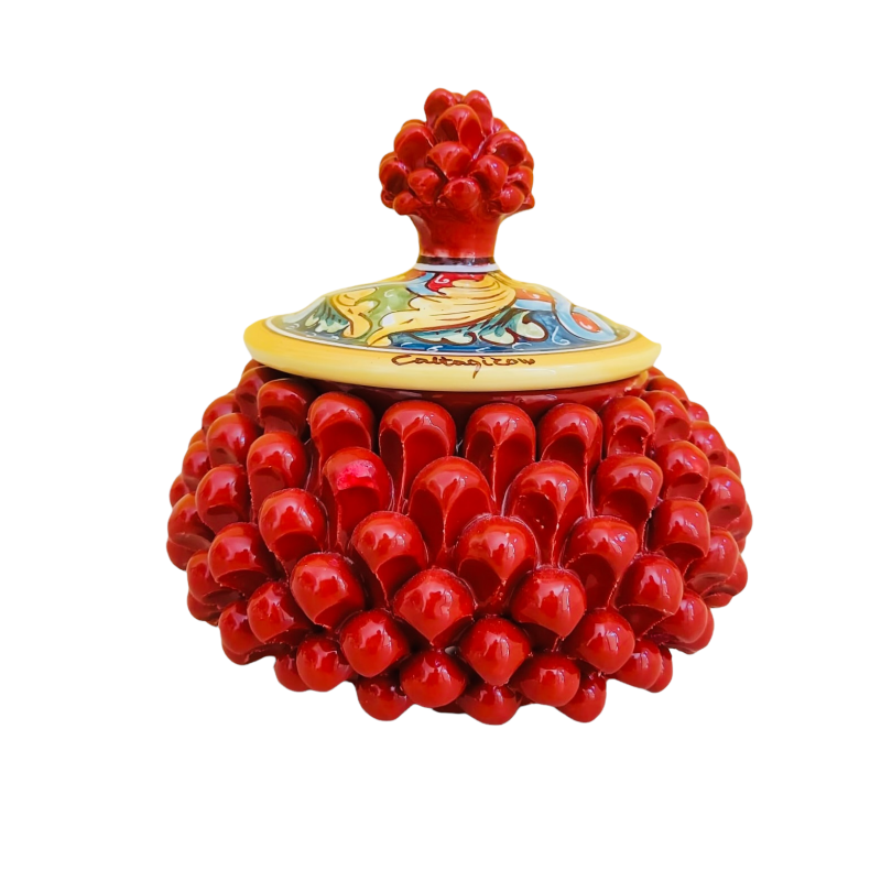 Sicilian Pigna Cookie Jar or Jewelery Box in Caltagirone Ceramic - Small Size - 