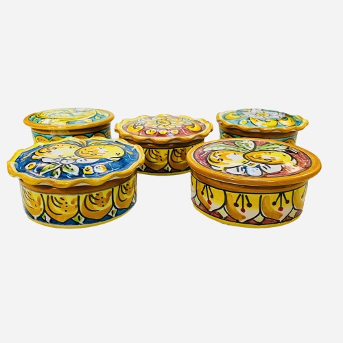 Handdekorierte Schmuckschatulle aus Caltagirone-Keramik – Durchmesser 10 cm x H 4,5 - 