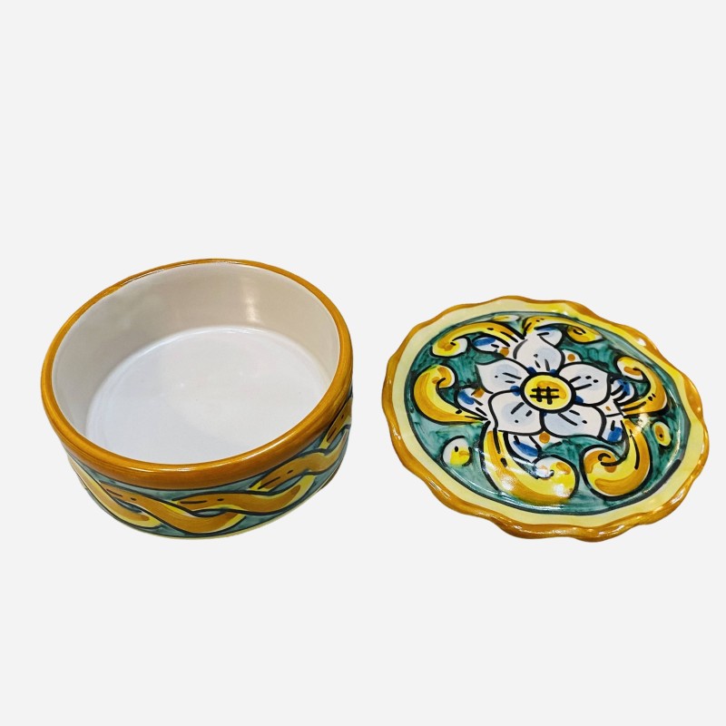 Caixa de joias em cerâmica Caltagirone decorada à mão - Diâmetro 10 cm x alt 4,5 - 