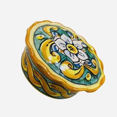 Caixa de joias em cerâmica Caltagirone decorada à mão - Diâmetro 10 cm x alt 4,5 - 