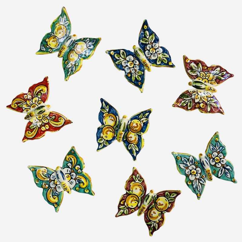Hand-decorated Caltagirone ceramic butterfly to hang, 10 cm - 