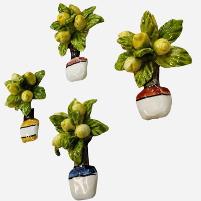 Magnet Magnet plant with Lemons in relief in hand-decorated Caltagirone ceramic - Measures 9x5 cm (1pc) - 